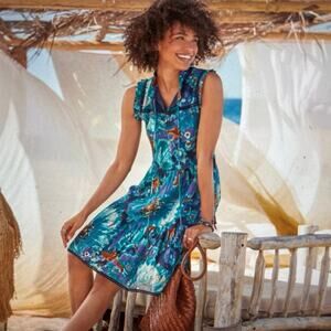 NWOT Sundance Blossoms Divine Pockets Tassel Cotton Lined Tired Sundress Size Sm